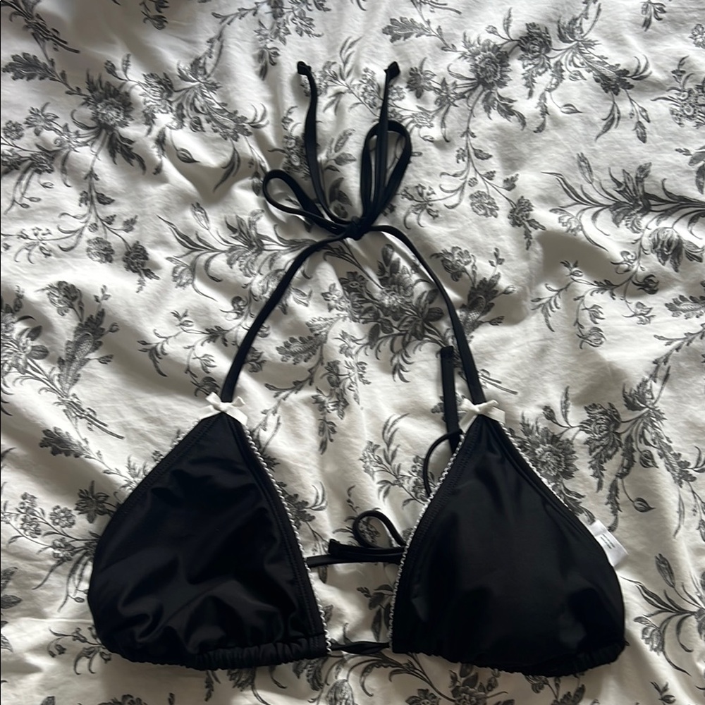 Wild Fable Black Triangle Bikini Top with white bows